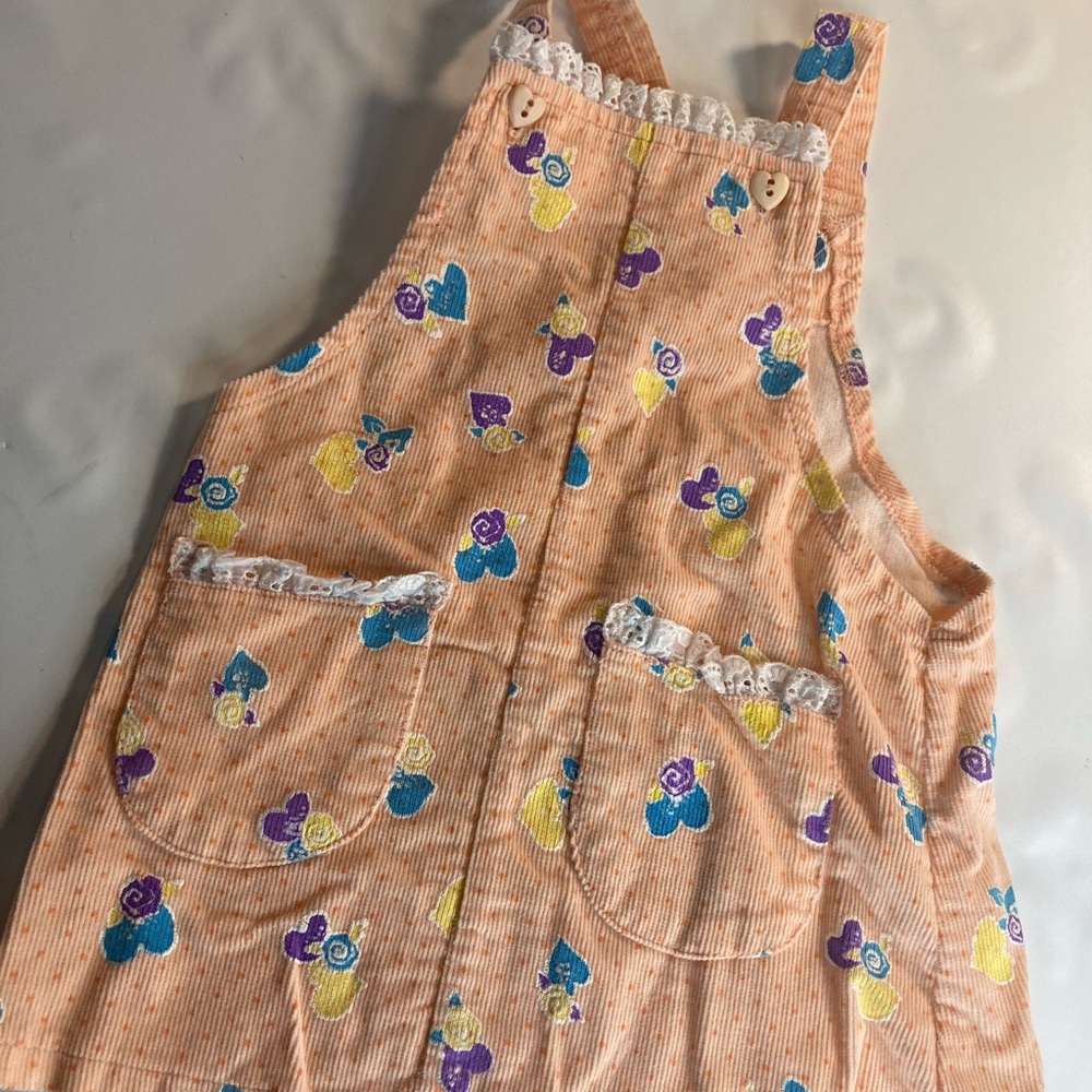 Jet Set Girl Baby Corduroy Girl Baby Romper Dress Peach Hearts Outfit Size 2T